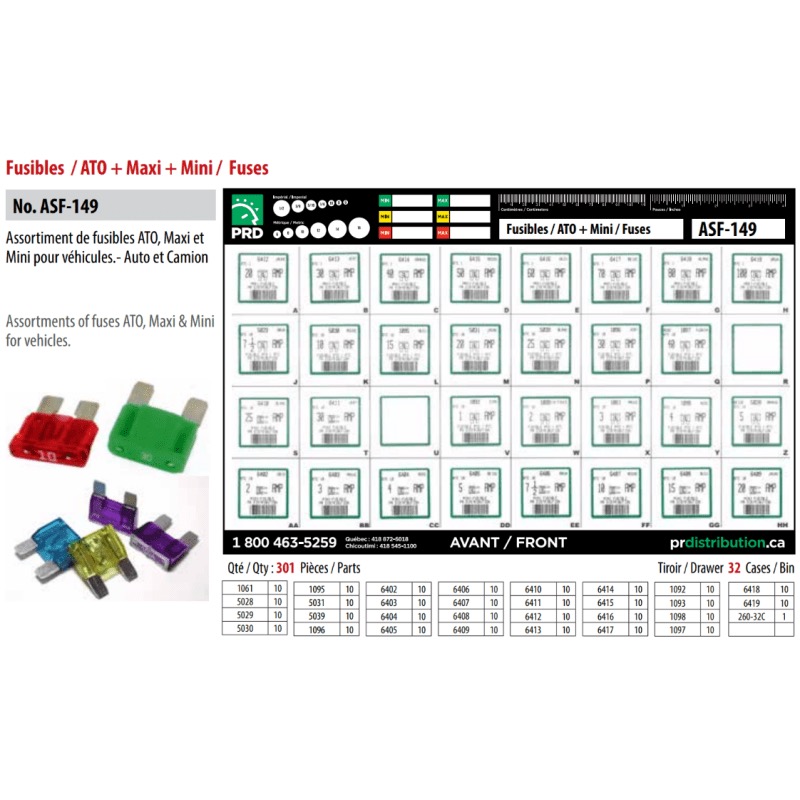 Assortiment de fusibles à lamelles ATO / ATC, MAXI et MINI 301 pièces