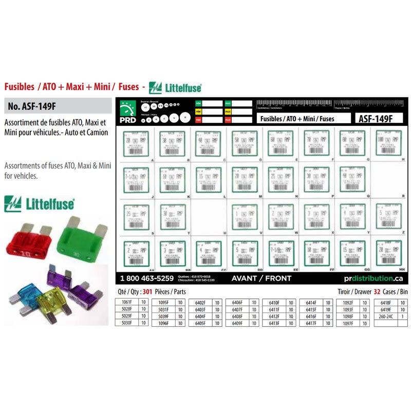 Assortiment de fusibles à lamelles ATO / ATC, MAXI et MINI Littelfuse® 301 pièces