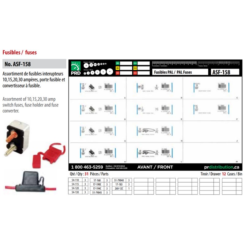 Assortiment d'interrupteurs de circuit et de porte-fusibles (31 pcs)