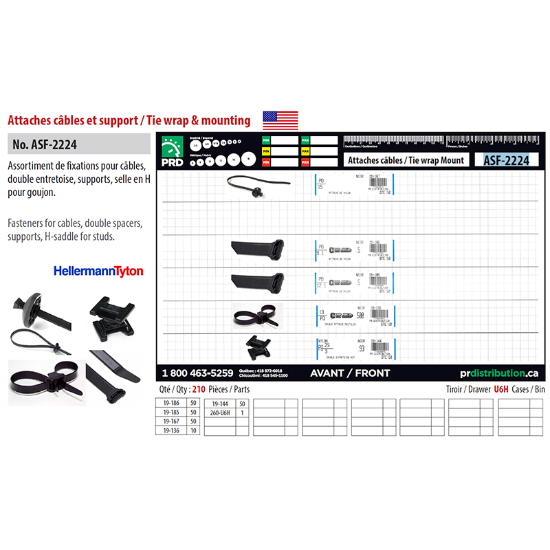 Assortiment d'attaches pour câbles et de supports (210 pcs)
