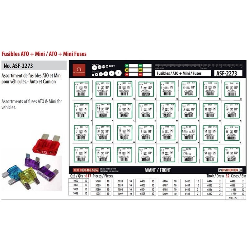 Assortiment de fusibles à lamelles ATO / ATC et MINI 276 pièces