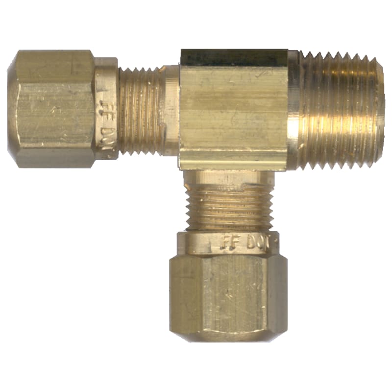 D.O.T. brass compression run tee 3/4 tube X 1/2 M-NPT for air brake plastic tube