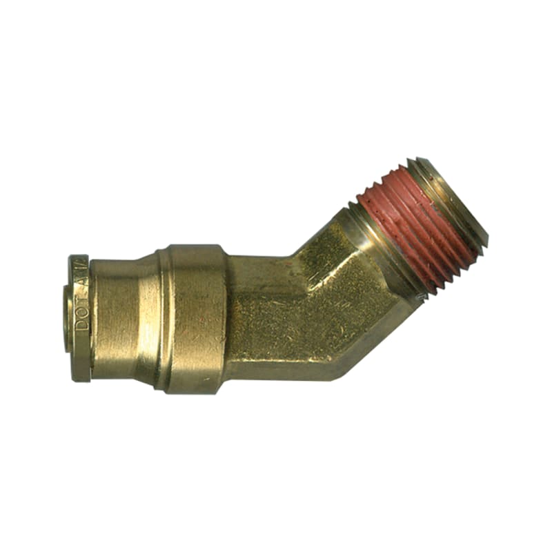 D.O.T. brass push-to-connect 45 deg elbow 3/4 tube X 1/2 M-NPT for air brake plastic tube