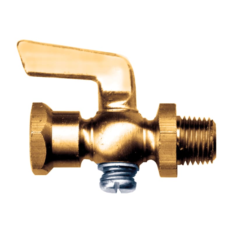Brass spring bottom shut-off cock 1/4 F-NPT X 1/4 M-NPT with hex shoulder and lever handle