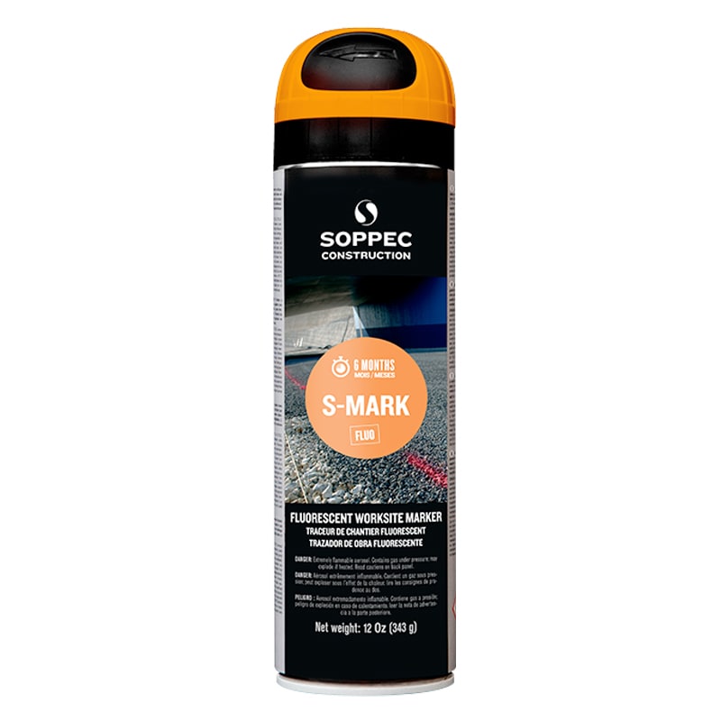 Orange S-MARK fluorescent worksite marking paint 343g aerosol can