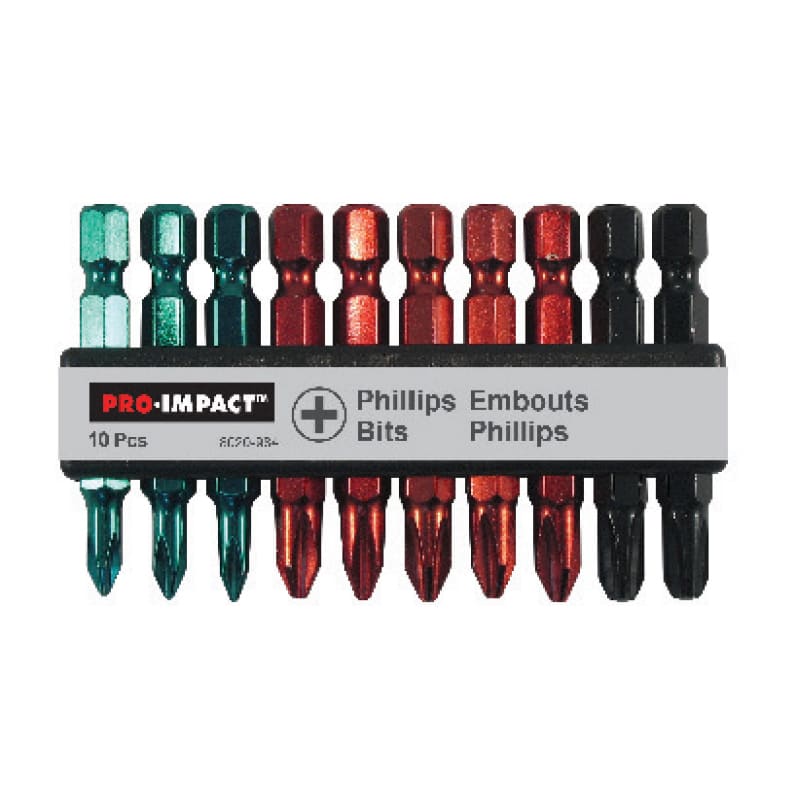 Color coded Phillips bit assortment P1 to P3