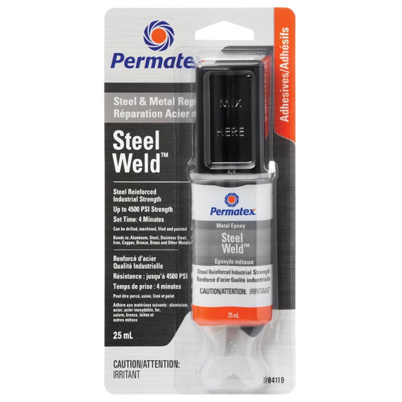 Steel Weld Epoxy, 25 ml, Syringe, Two-Part, Grey Each