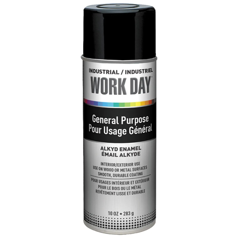 KRYLON® WORK DAY™ gloss black economical interior / exterior alkyd enamel (283 g aerosol)