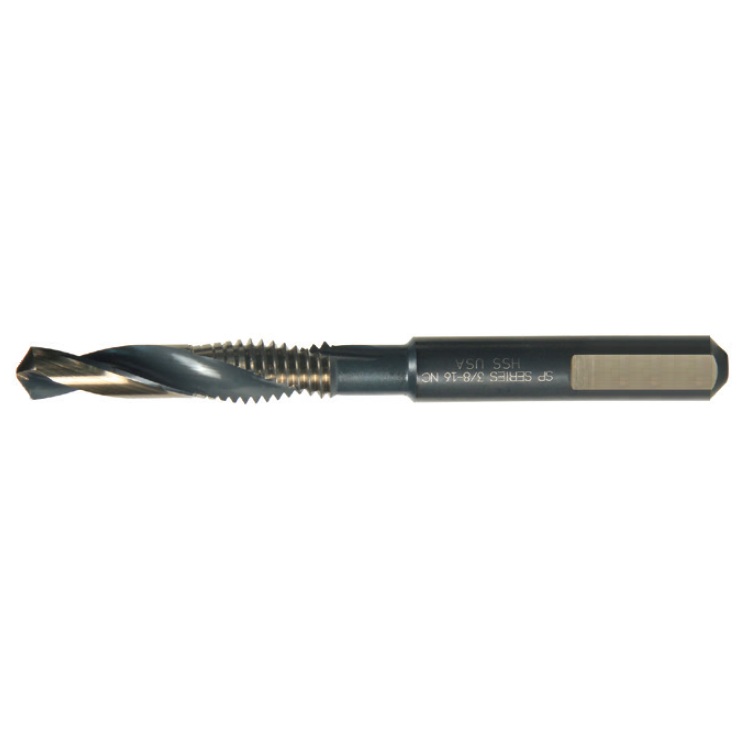 HEX SHANK COMBO DRILL & TAP  7/16-14 BLACK & GOLD 135° HSS