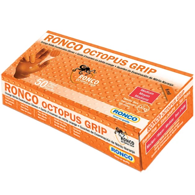 Octopus Grip™ medical-grade textured nitrile disposable gloves 6 mil orange, S