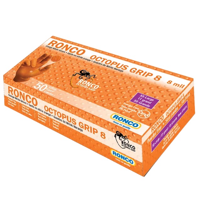 Octopus Grip™ medical-grade textured nitrile disposable gloves 8 mil orange, S