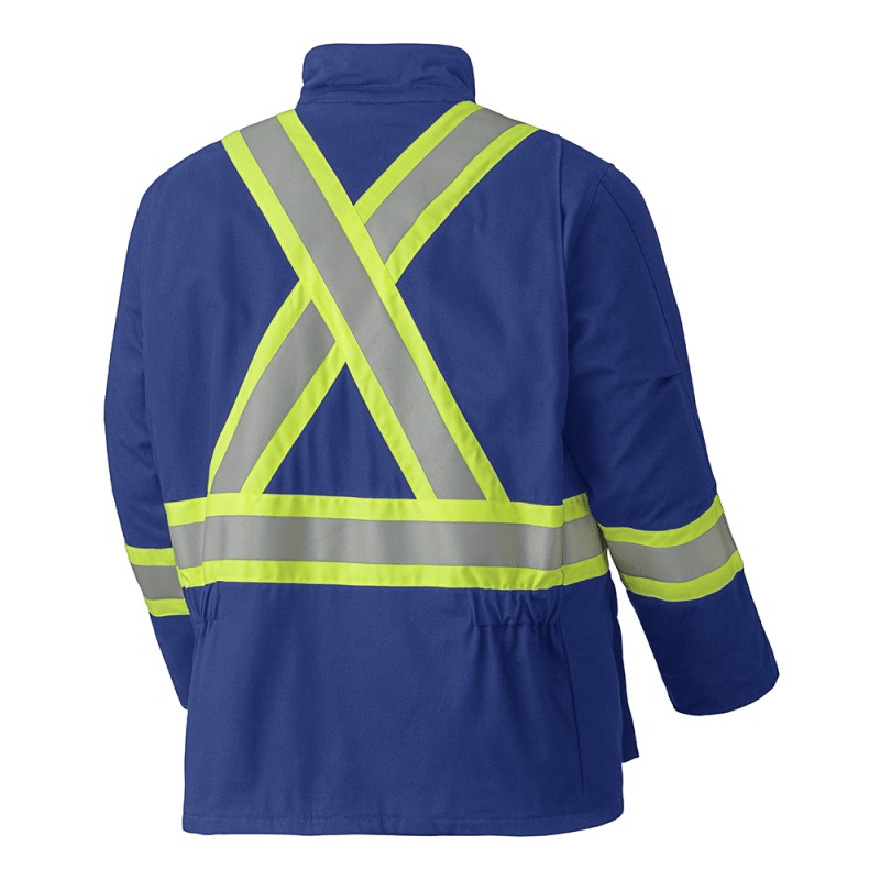 Manteau de sécurité haute visibilité bleu royal ignifuge et homologué contre les arcs électriques, XL