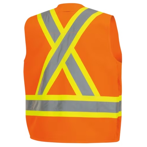 Veste de sécurité haute visibilité orange en polyester avec boutons-pression, L