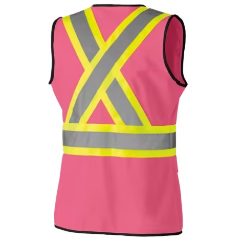 Veste de sécurité haute visibilité rose en tricot de polyester pour femmes, L