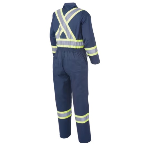 Combinaison de sécurité haute visibilité bleue marine en polyester / coton avec fermeture à glissière aux jambes, taille 42