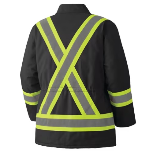Manteau de sécurité haute visibilité noir en coton canevas matelassé, 2XL