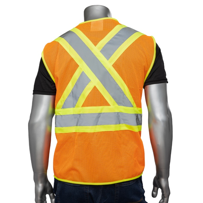 Veste de sécurité haute visibilité orange en maille de polyester avec fermeture éclair, S
