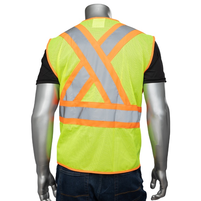 Veste de sécurité haute visibilité verte / jaune en maille de polyester avec fermeture éclair, L