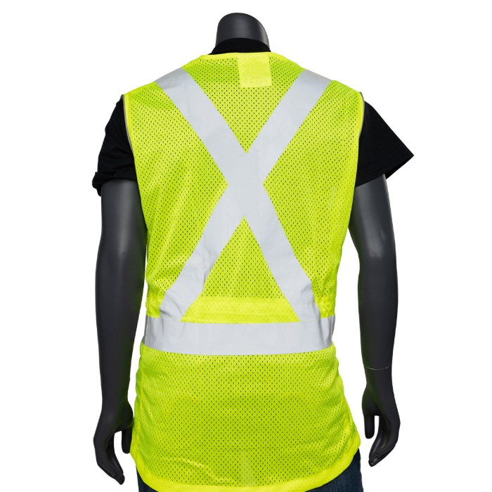 Veste de sécurité haute visibilité verte / jaune avec fermeture éclair pour femmes, S