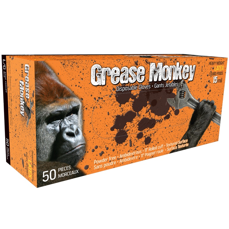 Grease Monkey® industrial-grade latex disposable gloves 15 mil blue, XL